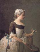 Jean Baptiste Simeon Chardin Girl holding a badminton oil painting on canvas